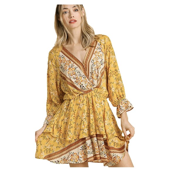 Umgee Floral Border Print Layered Mini Dress Summer Boho A‑Line Sz S - Picture 15 of 15